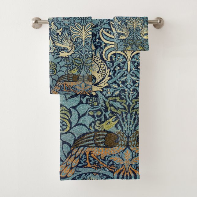 William Morris Peacock and Dragon Woven Design Badhandtuch Set (Insitu)