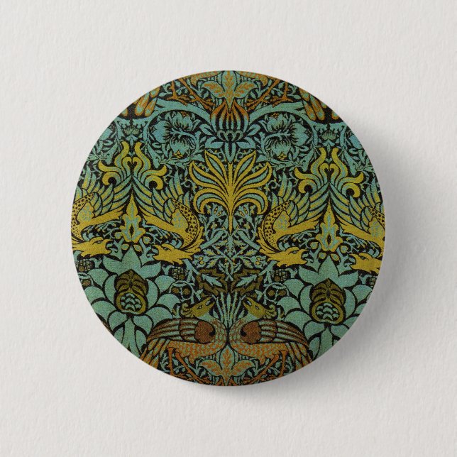 William Morris Peacock Dragon Wallpaper Button (Vorderseite)