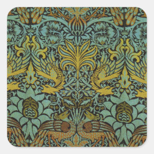 William Morris Peacock Dragon Wallpaper Quadratischer Aufkleber