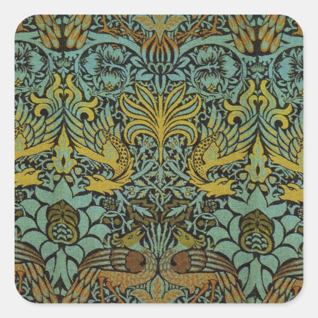 William Morris Peacock Dragon Wallpaper Quadratischer Aufkleber (Vorderseite)