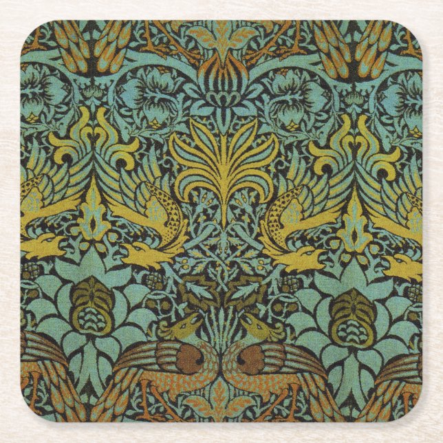 William Morris Peacock Dragon Wallpaper Rechteckiger Pappuntersetzer (Vorderseite)
