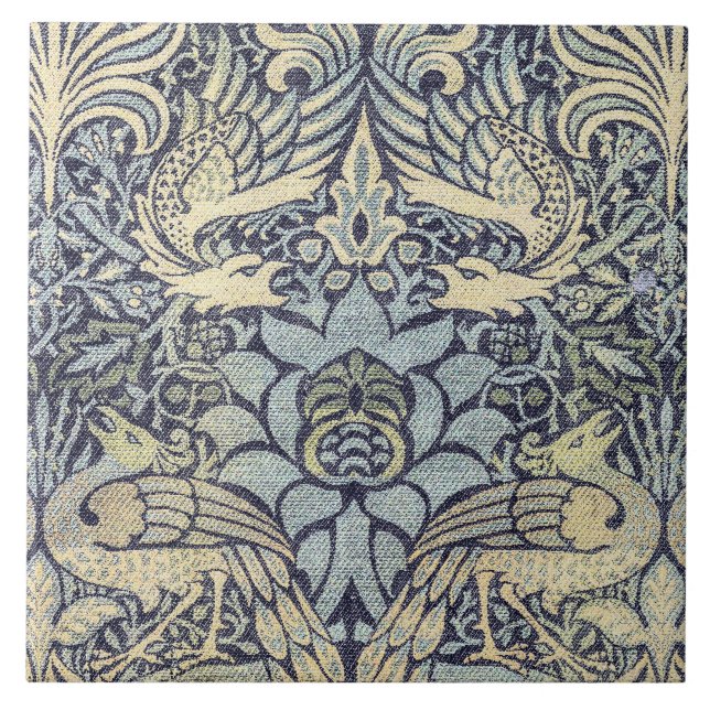 William Morris Peacock und Dragon Fliese (Vorderseite)
