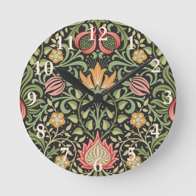 William Morris Persian Floral Antique Runde Wanduhr (Vorderseite)