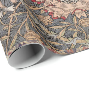 William Morris Pfau Floral Pfirsich Grün Geschenkpapier