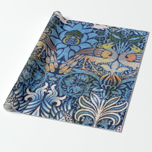 William Morris Pfau und Drache Blaues Muster Geschenkpapier