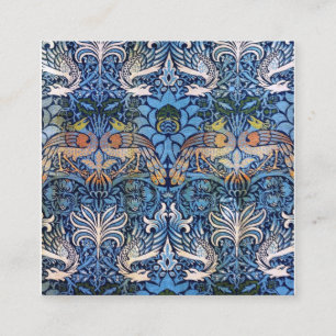 William Morris Pfau und Drache Blaues Muster Quadratische Visitenkarte