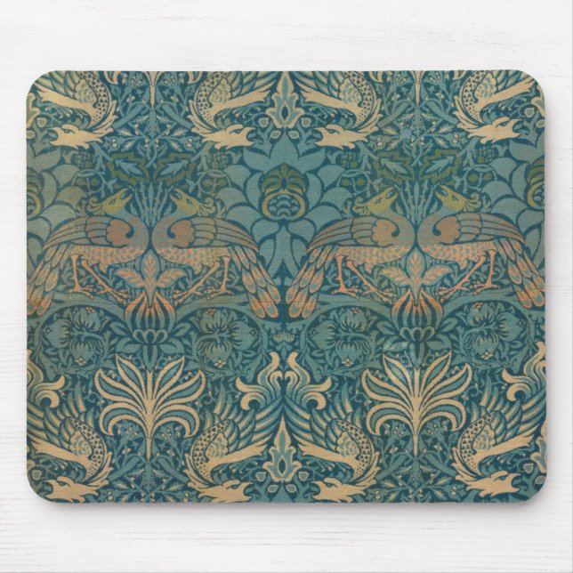 William Morris-Pfau-und Drache-Textilentwurf Mousepad (Vorne)
