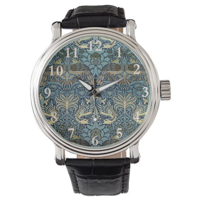 William Morris Pfau und Drache Webdesign Armbanduhr (Vorderseite)