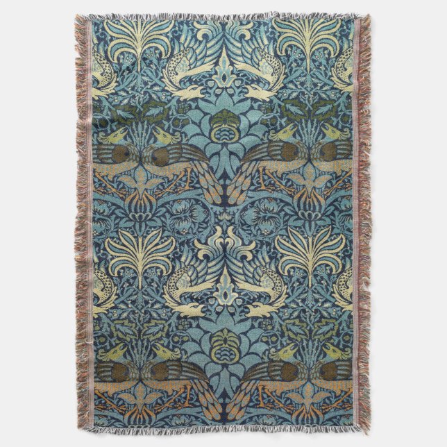 William Morris Pfau und Drache Webdesign Decke (Vorderseite Vertikal)