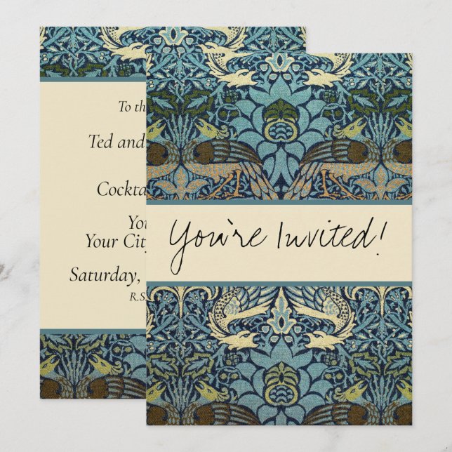 William Morris Pfau und Drache Webdesign Einladung (Vorne/Hinten)