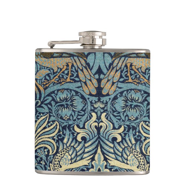 William Morris Pfau und Drache Webdesign Flachmann (Vorderseite)