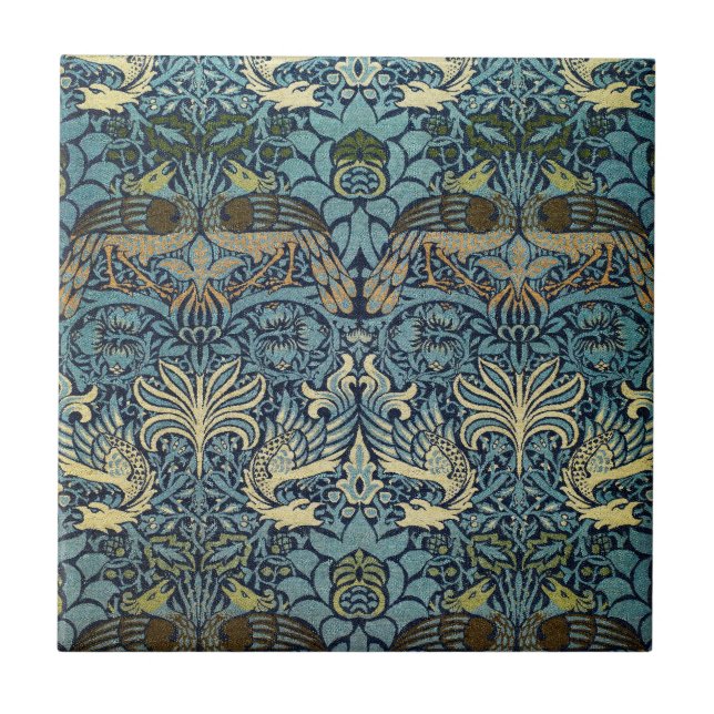 William Morris Pfau und Drache Webdesign Fliese (Vorderseite)