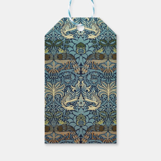 William Morris Pfau und Drache Webdesign Geschenkanhänger (Vorderseite)