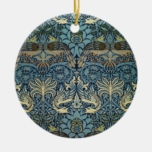 William Morris Pfau und Drache Webdesign Keramik Ornament (Vorne)