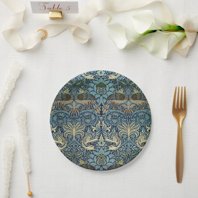 William Morris Pfau und Drache Webdesign Pappteller (Hochzeit)