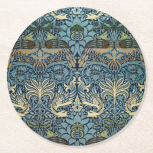 William Morris Pfau und Drache Webdesign Runder Pappuntersetzer