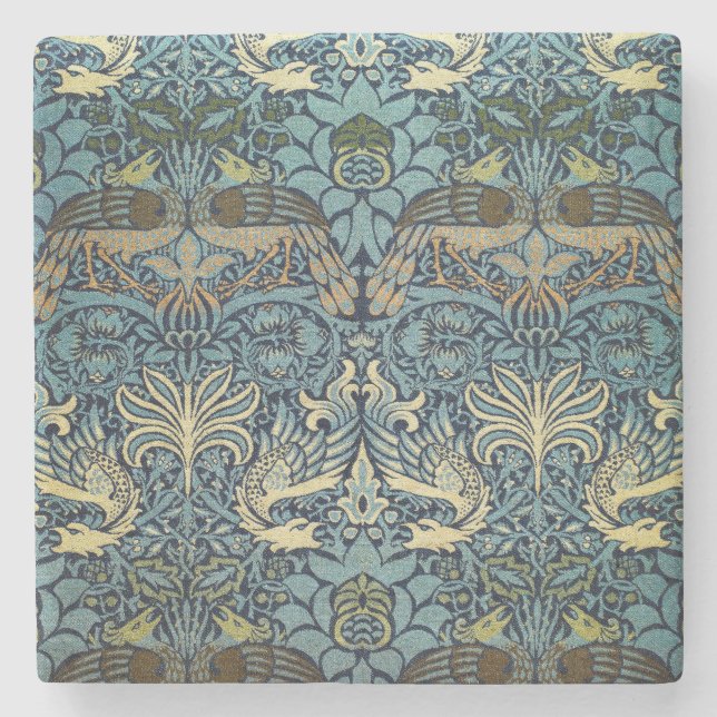 William Morris Pfau und Drache Webdesign Steinuntersetzer (Vorderseite)