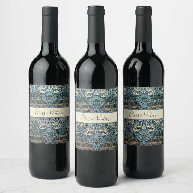 William Morris Pfau und Drache Webdesign Weinetikett (Flaschen)