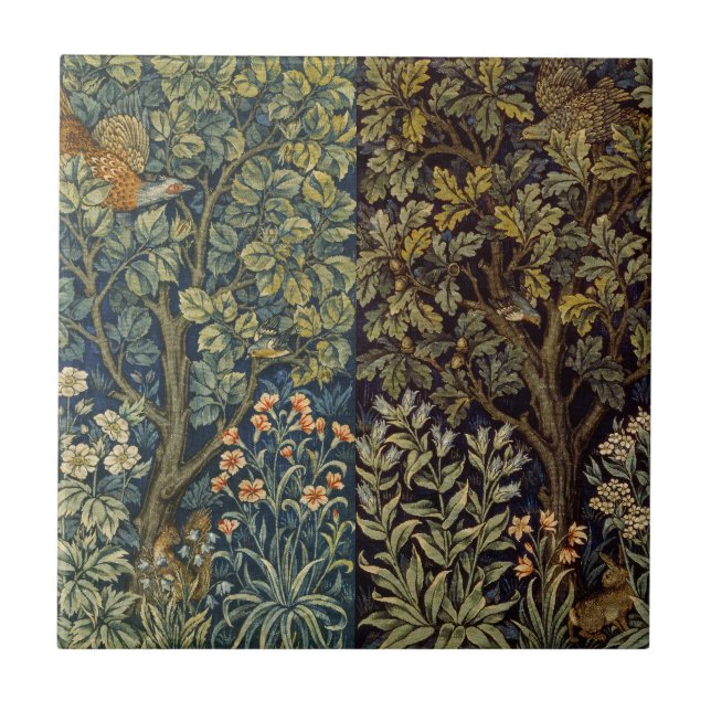 William Morris - Pheasant Bird Tree Botanical Fliese (Vorderseite)