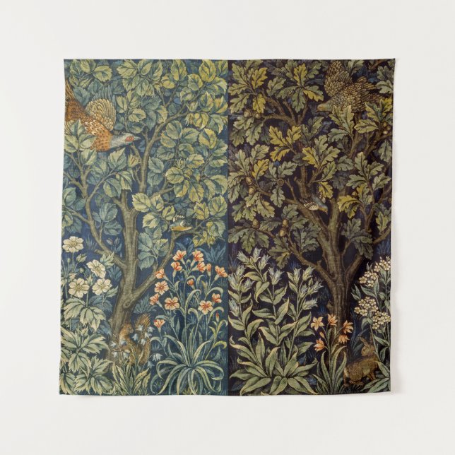 William Morris - Pheasant Bird Tree Botanical Wandteppich (Vorderseite)