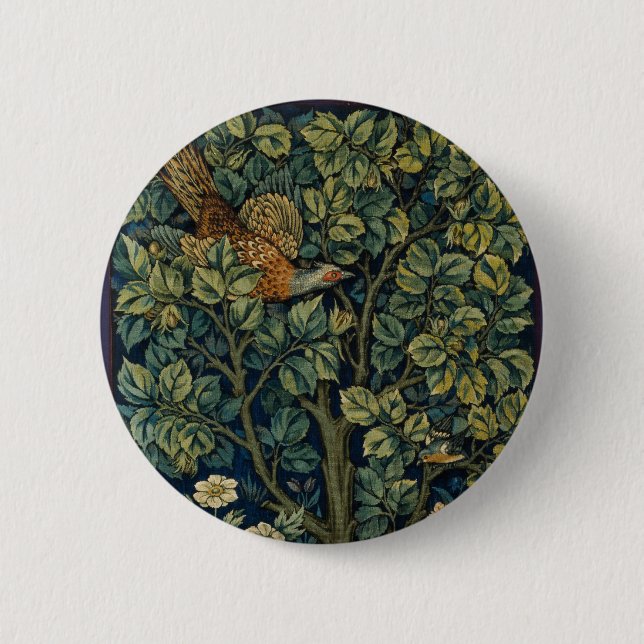 William Morris Pheasant Bird Tree Woodland Button (Vorderseite)