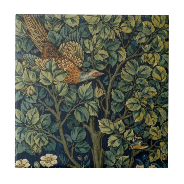 William Morris Pheasant Bird Tree Woodland Fliese (Vorderseite)