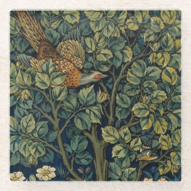 William Morris Pheasant Bird Tree Woodland Glasuntersetzer (Vorderseite)