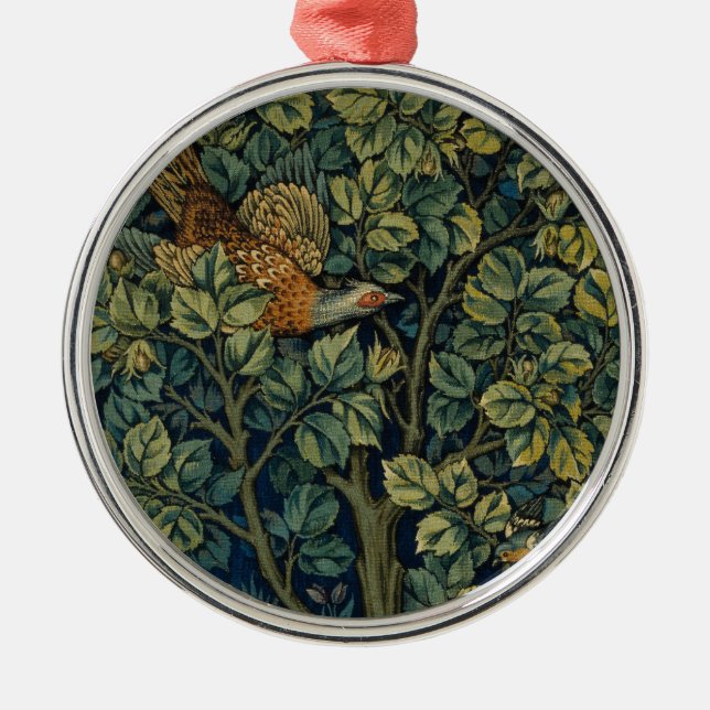 William Morris Pheasant Bird Tree Woodland Ornament Aus Metall (Vorne)