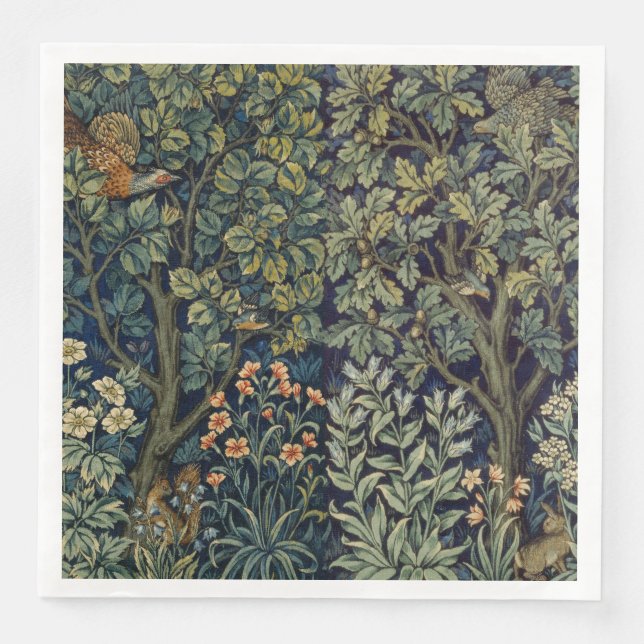 William Morris Pheasant Bird Tree Woodland Serviette (Vorderseite)