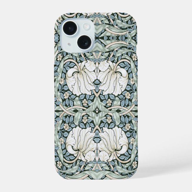 William Morris Pimpernel Blau Intricates Muster  iPhone 15 Hülle (Rückseite)