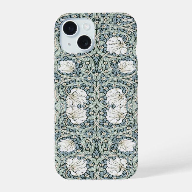 William Morris Pimpernel Blau Intricates Muster  iPhone 15 Hülle (Rückseite)