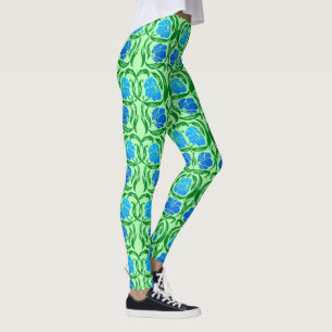 William Morris Pimpernel, Blau und Limettgrün Leggings