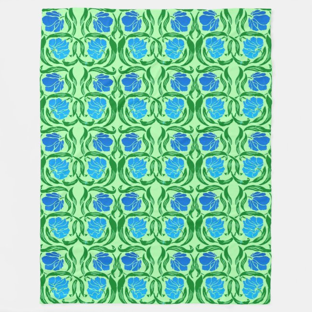 William Morris Pimpernel, Blue & Lime Green Fleecedecke (Vorderseite)