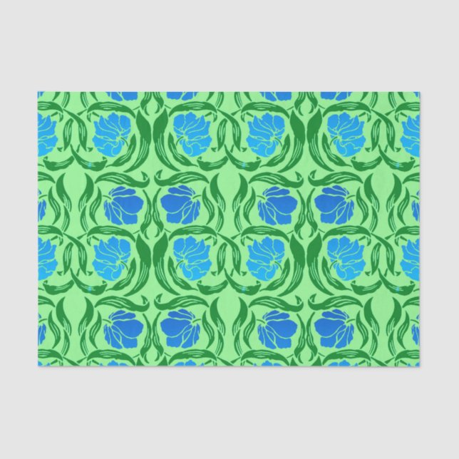 William Morris Pimpernel, Blue & Lime Green Seidenpapier (Vorderseite)