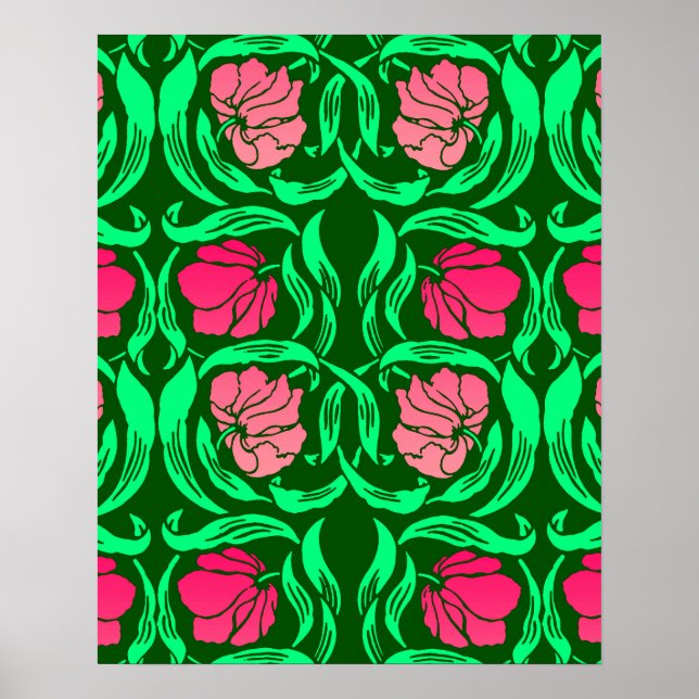 William Morris Pimpernel, Coral Pink und Green Poster (Vorne)