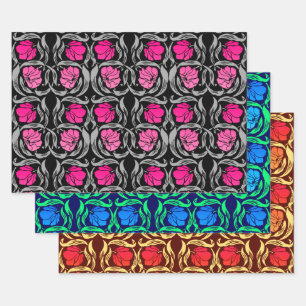William Morris Pimpernel, Fuchsia, Blue, Brown Geschenkpapier Set