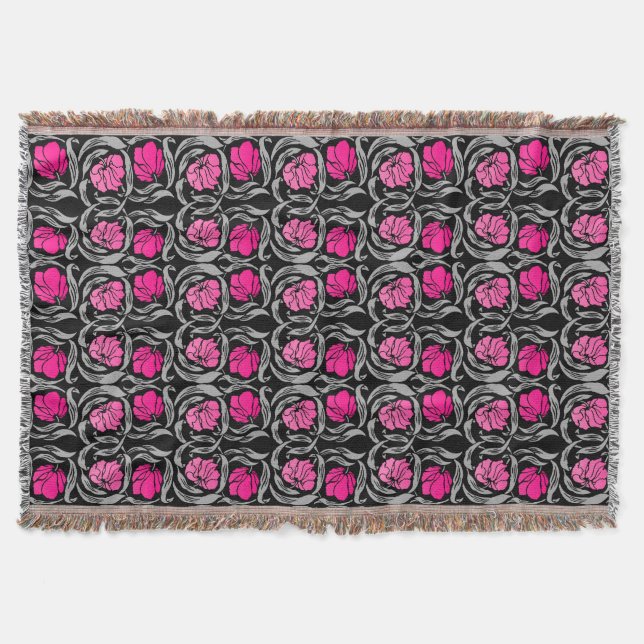 William Morris Pimpernel, Fuchsia Pink und Black Decke (Vorderseite)