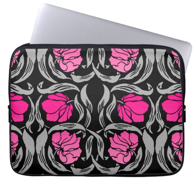 William Morris Pimpernel, Fuchsia Pink und Black Laptopschutzhülle (Vorderseite)