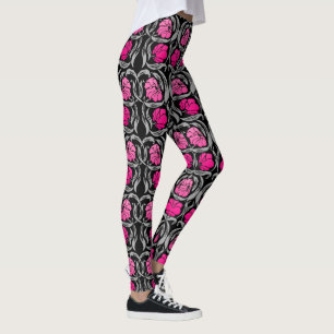 William Morris Pimpernel, Fuchsia Pink und Black Leggings
