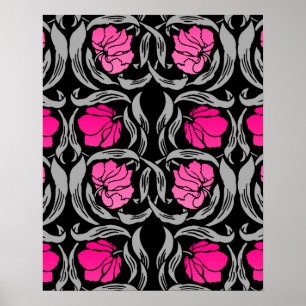 William Morris Pimpernel, Fuchsia Pink und Black Poster