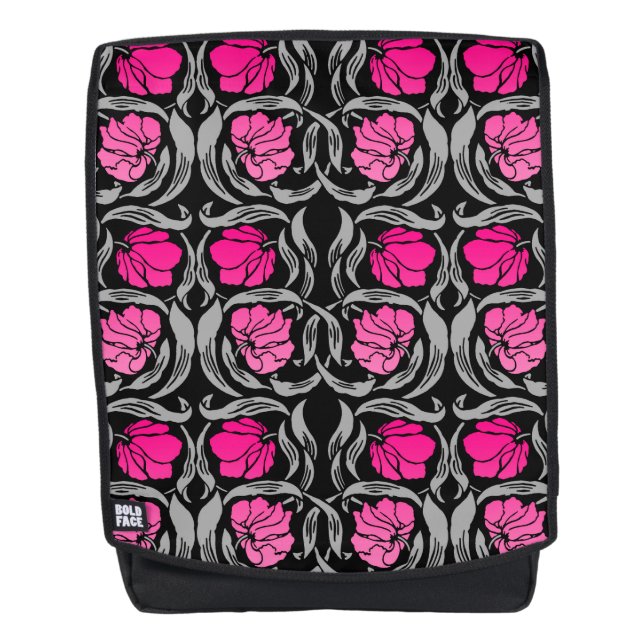 William Morris Pimpernel, Fuchsia Pink und Black Rucksack (Vorderseite)