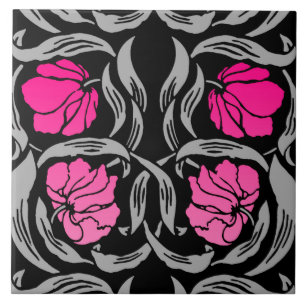 William Morris Pimpernel, Fuchsienrosa und Schwarz Fliese