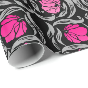 William Morris Pimpernel, Fuchsienrosa und Schwarz Geschenkpapier