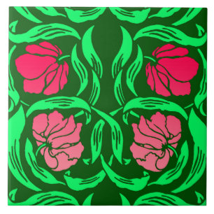 William Morris Pimpernel, Korallenrosa und Grün Fliese