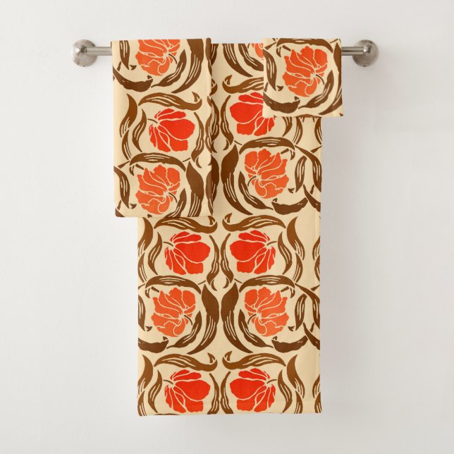 William Morris Pimpernel, Mandarin Orange & Brown Badhandtuch Set (Insitu)