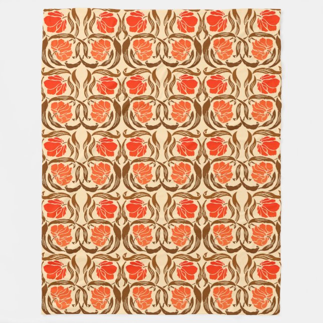 William Morris Pimpernel, Mandarin Orange & Brown Fleecedecke (Vorderseite)