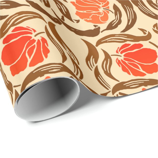 William Morris Pimpernel, Mandarin Orange & Brown Geschenkpapier (Rolleneckpunkt)
