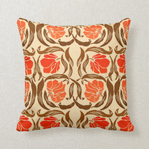 William Morris Pimpernel, Mandarin Orange & Brown Kissen