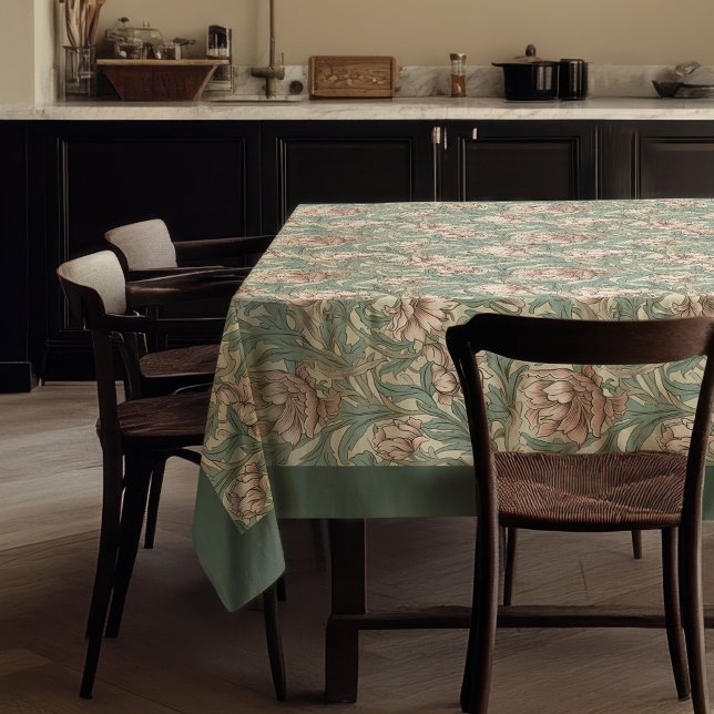 William Morris Pimpernel Pastellgrün, blassrosa Tischdecke (William Morris Pimpernel pastel green pale pink Tablecloth)