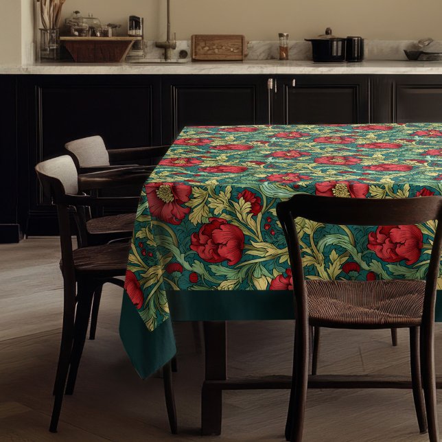 William Morris Pimpernel Rot Pastellblau Tischdecke (William Morris Pimpernel hot red pastel blue sage Tablecloth)